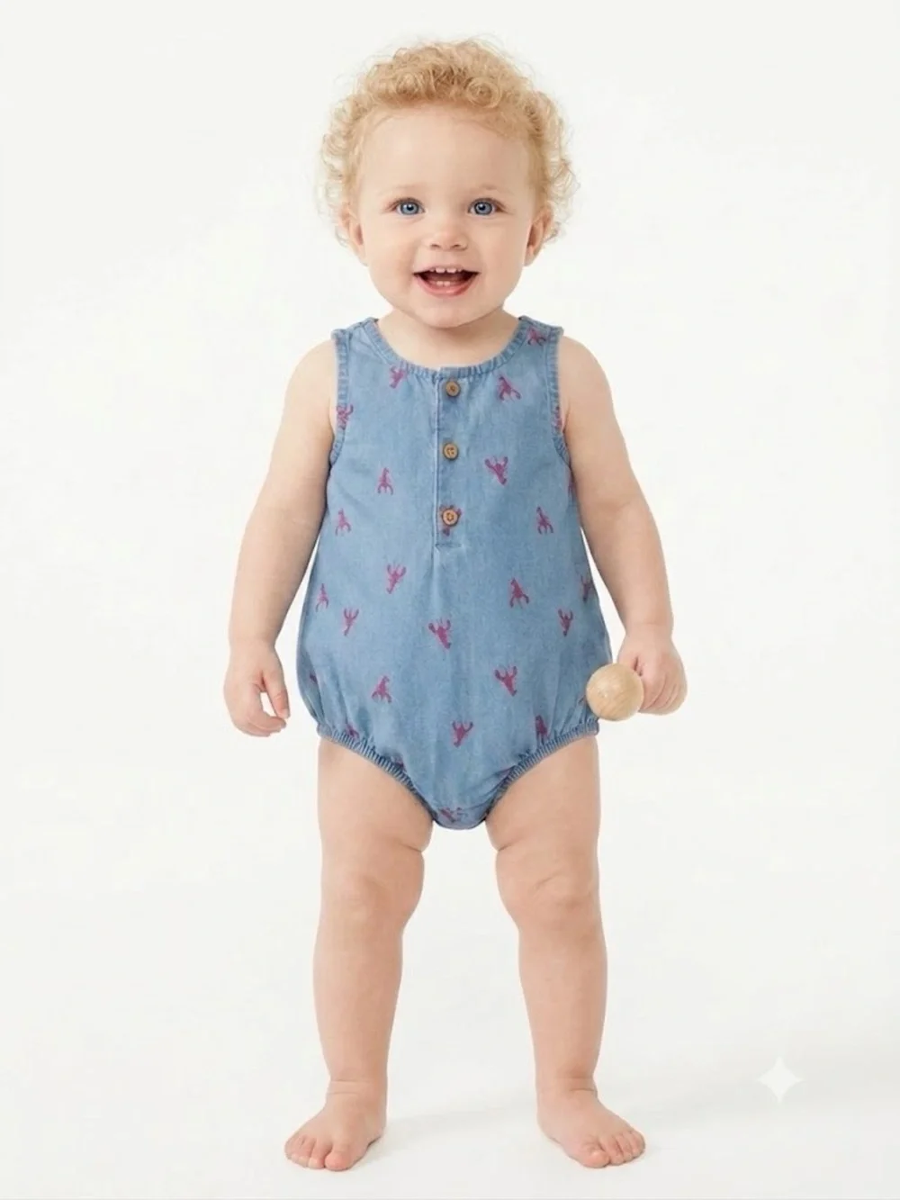 Carter's Blue Denim Baby Bubble Bodysuit with Red Lobster 🦞 Print